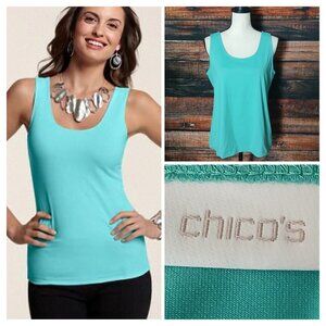 Chico's Tank Top Size 2 L Microfiber Nylon Stretch Seafoam Green Scoop Neck